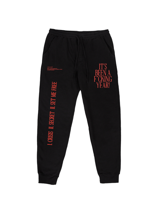 It's been a f*cking year black and red sweatpants Joshua Bassett