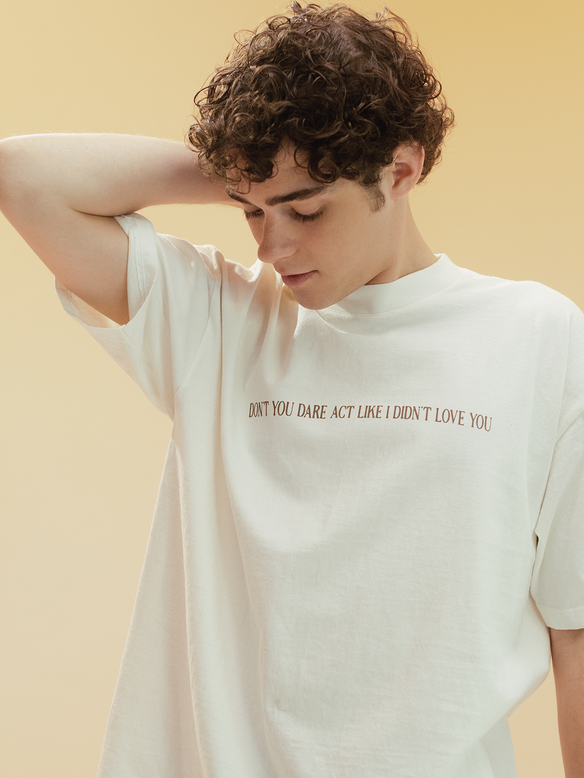 Don't you dare act like I didn't love you crisis tee front on Joshua Bassett